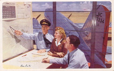 Featured is a photo image of a vintage American Airlines advertising postcard, an "In Flight, Route of the Flagships" card.  Original unused postcard is for sale in The unltd.com Store.